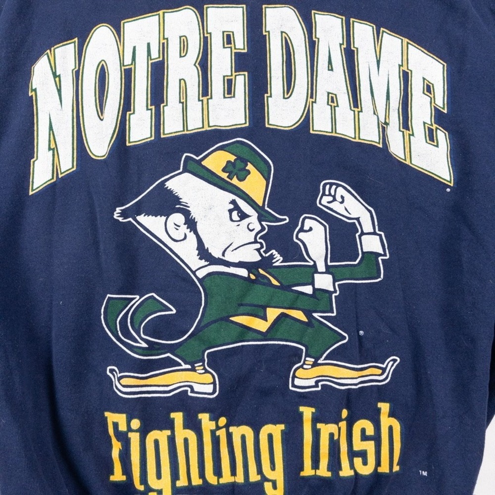 Vintage Notre Dame Sweatshirt Mens XXL Navy 90s Fighting Irish Graphic Pullover - Picture 3 of 7